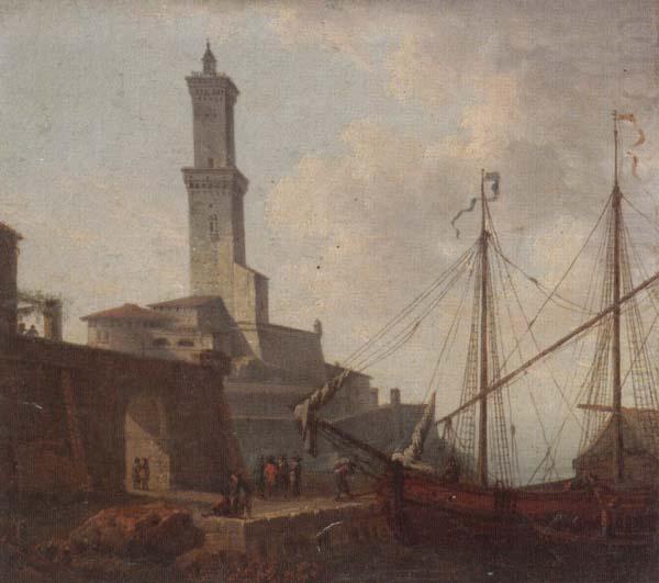 A Port scene with figures loading a boat, unknow artist